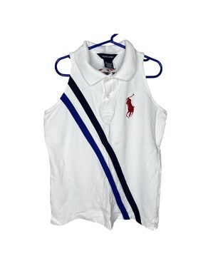 Ralph Lauren Girls White‎ Sleeveless US Open Polo Shirt Size L (12/14)